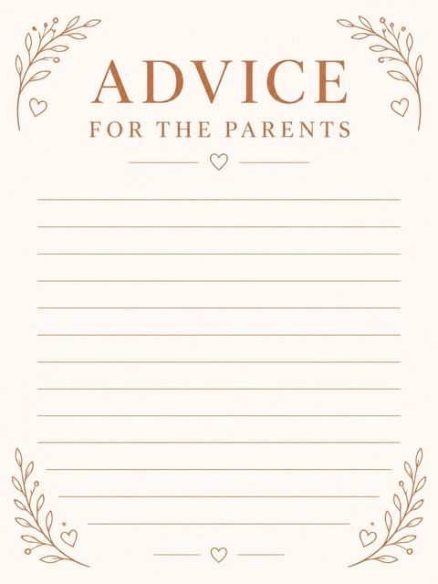 Advice card in the Copper Line Art Heart Baby Shower design