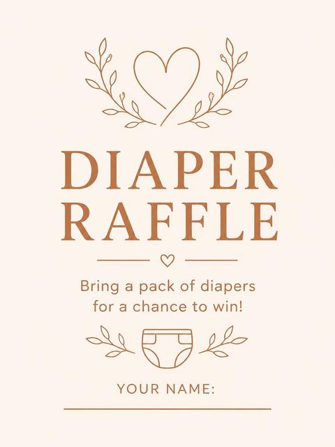Diaper raffle ticket in the Copper Line Art Heart Baby Shower design