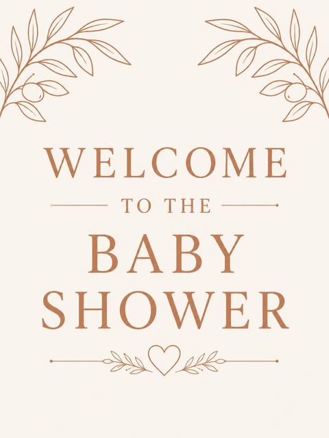 Welcome sign in the Copper Line Art Heart Baby Shower design