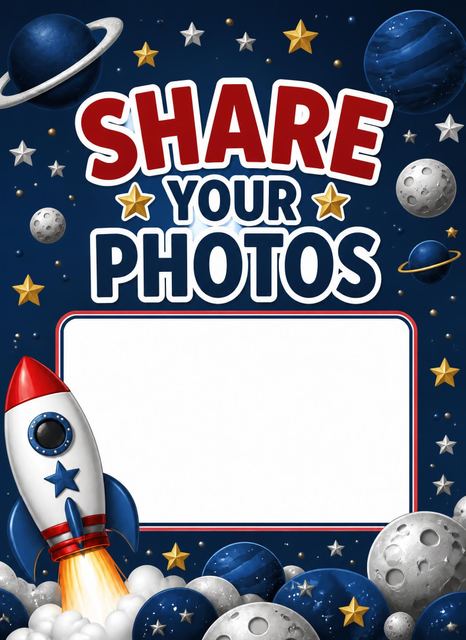 Hashtag card in the Space Cartoon Astronaut Kids Birthday design