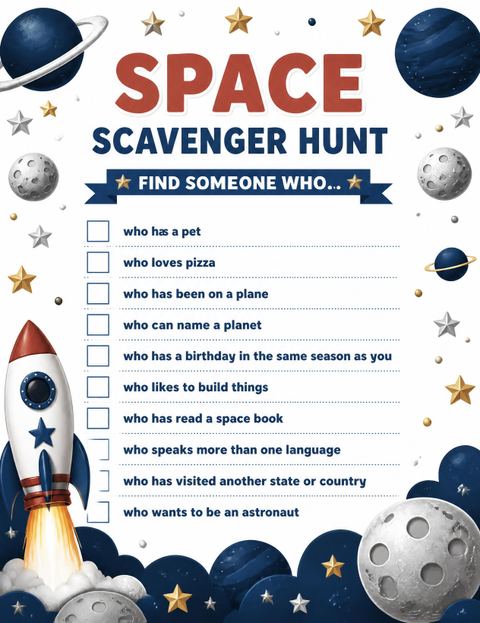 Scavenger hunt in the Space Cartoon Astronaut Kids Birthday design