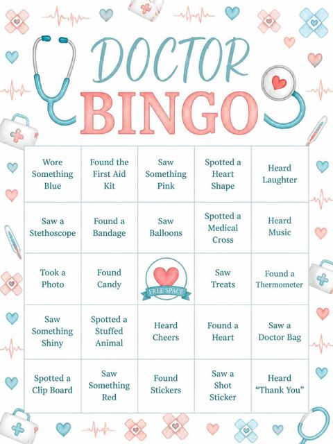 Bingo grid in the Watercolor Medical Motif 9th Birthday design