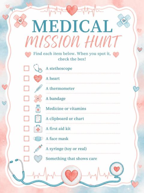 Scavenger hunt in the Watercolor Medical Motif 9th Birthday design