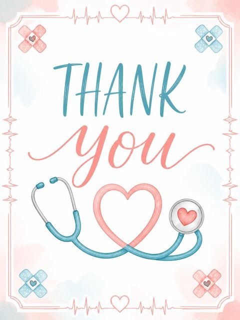 Thank-you flat in the Watercolor Medical Motif 9th Birthday design