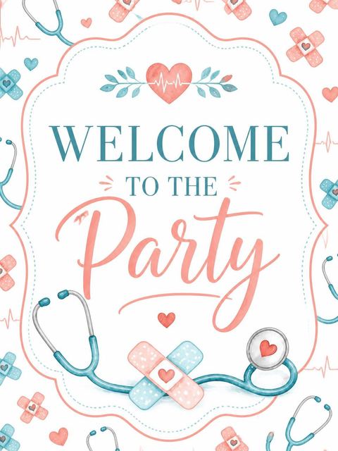 Welcome sign in the Watercolor Medical Motif 9th Birthday design