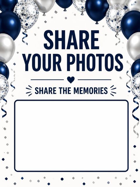 Hashtag card in the Navy and Silver Balloon 50th Birthday design