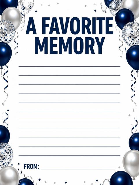 Memory card in the Navy and Silver Balloon 50th Birthday design