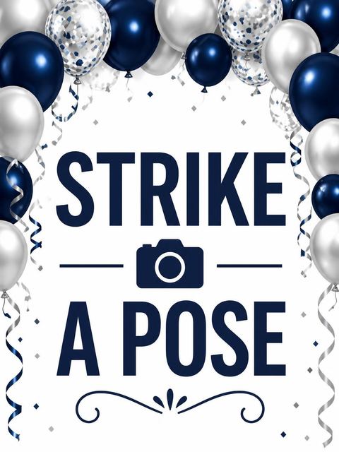 Photo-booth sign in the Navy and Silver Balloon 50th Birthday design
