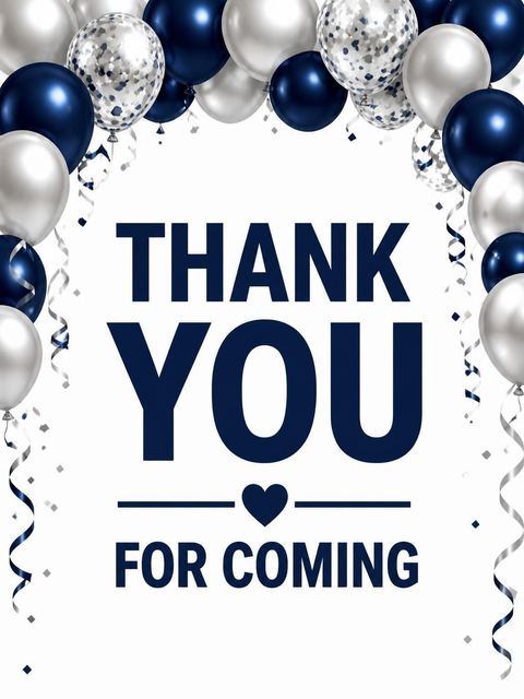 Thank-you flat in the Navy and Silver Balloon 50th Birthday design