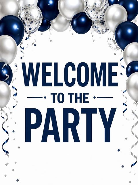 Welcome sign in the Navy and Silver Balloon 50th Birthday design