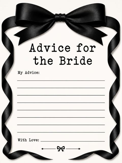 Advice card in the Black Satin Bow Bridal Shower design
