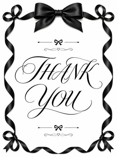 Thank-you flat in the Black Satin Bow Bridal Shower design