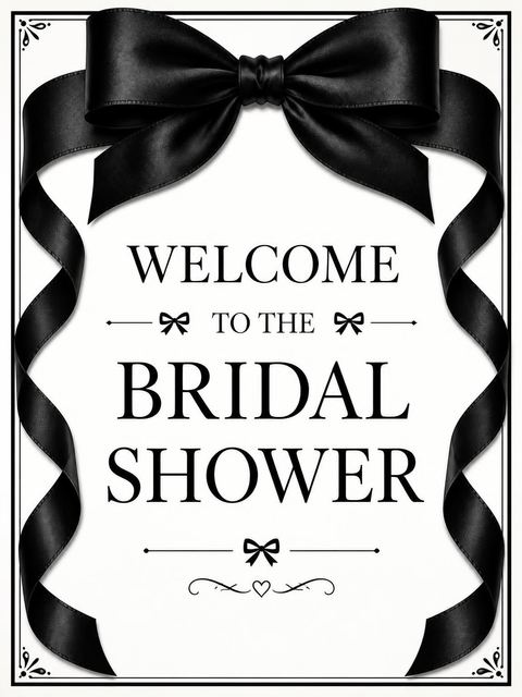 Welcome sign in the Black Satin Bow Bridal Shower design