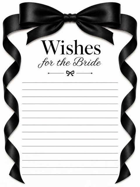 Wishes page in the Black Satin Bow Bridal Shower design