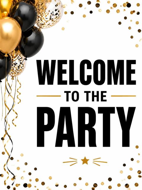 Welcome sign in the Gold and Black Balloon 1st Birthday design
