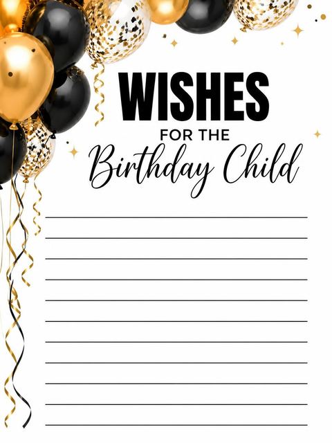 Wishes page in the Gold and Black Balloon 1st Birthday design