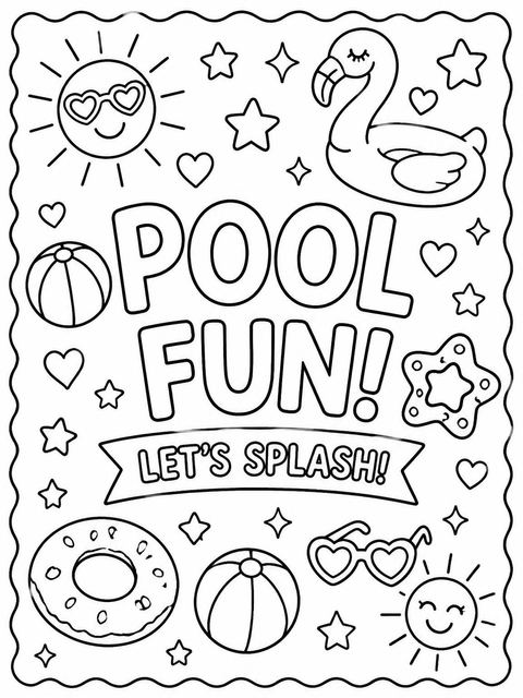 Coloring sheet in the Pastel Doodle Pool Party 1st Birthday design