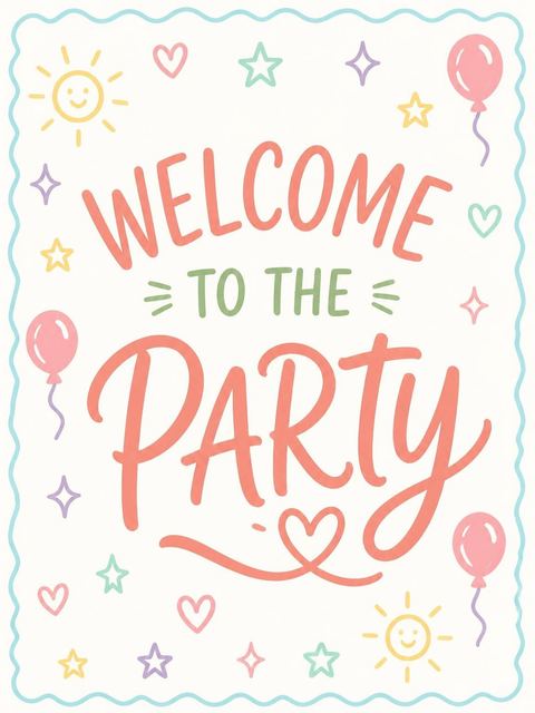 Welcome sign in the Pastel Doodle Pool Party 1st Birthday design