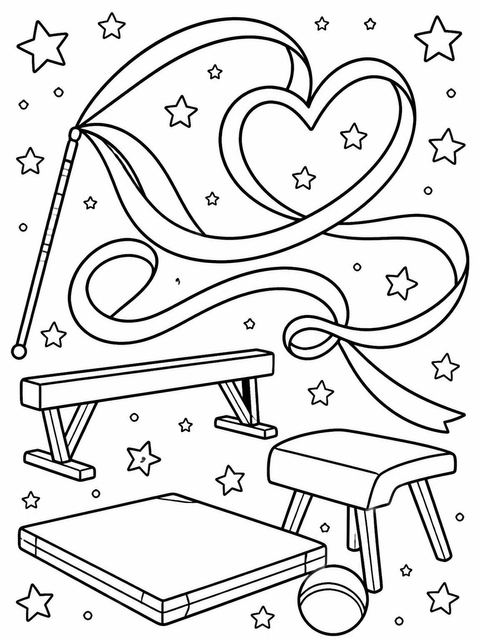 Coloring sheet in the Hot Pink Lavender Gymnast 5th Birthday design