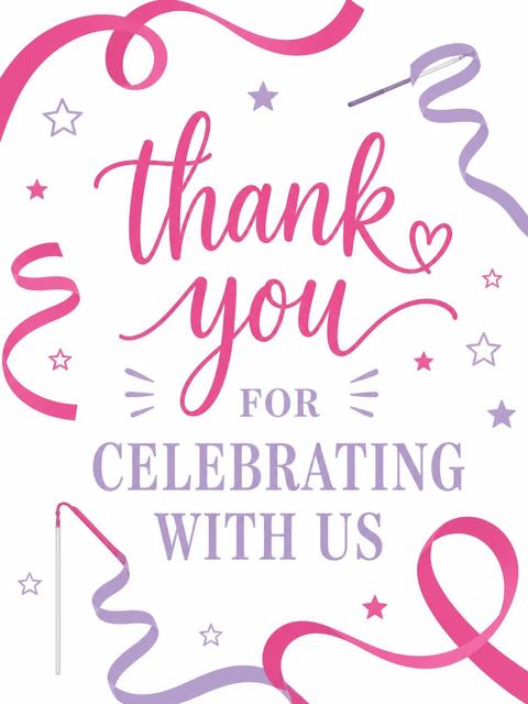 Thank-you flat in the Hot Pink Lavender Gymnast 5th Birthday design