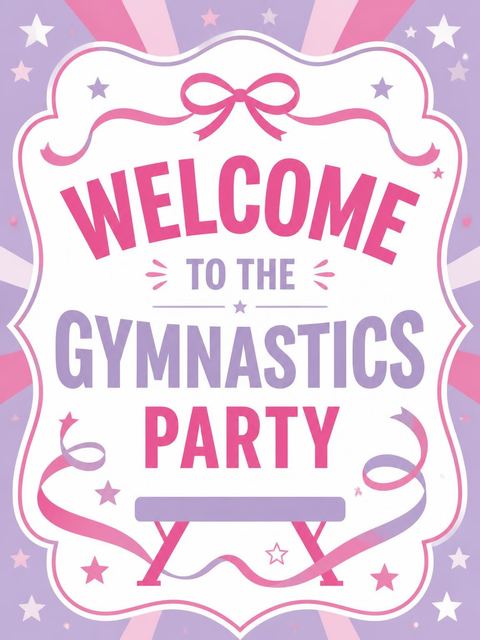 Welcome sign in the Hot Pink Lavender Gymnast 5th Birthday design