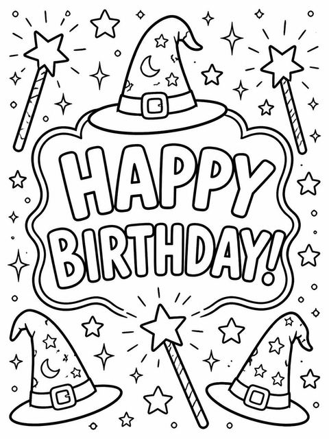 Coloring sheet in the Crayon Wizard Hat 2nd Birthday Invitation design
