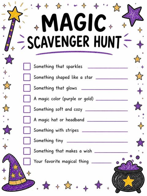 Scavenger hunt in the Crayon Wizard Hat 2nd Birthday Invitation design