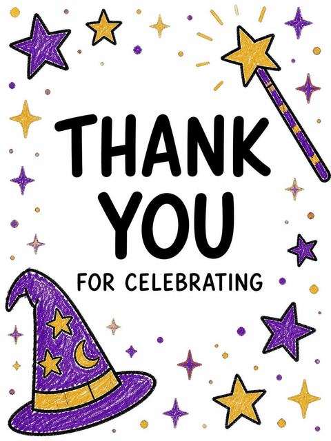 Thank-you flat in the Crayon Wizard Hat 2nd Birthday Invitation design