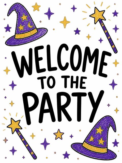 Welcome sign in the Crayon Wizard Hat 2nd Birthday Invitation design
