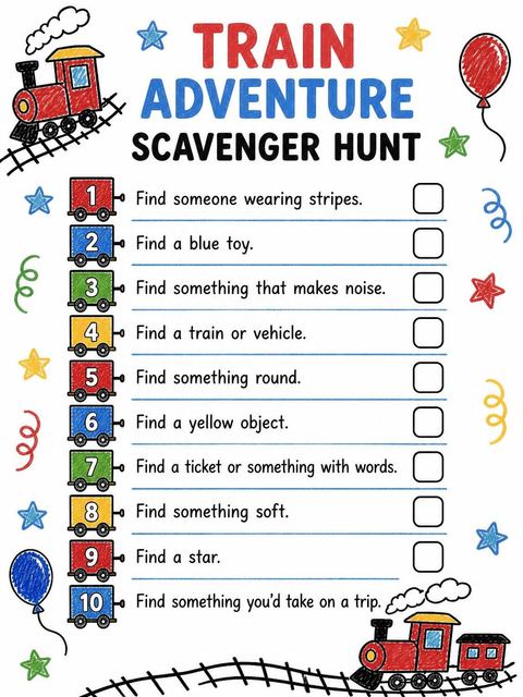 Scavenger hunt in the Crayon Train Motif 2nd Birthday Invitation design