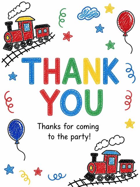 Thank-you flat in the Crayon Train Motif 2nd Birthday Invitation design