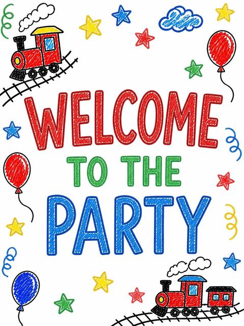 Welcome sign in the Crayon Train Motif 2nd Birthday Invitation design