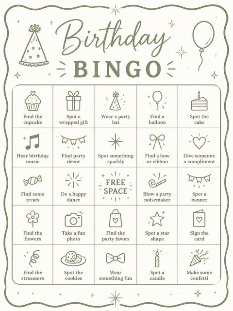 Bingo grid in the Sage Green 3rd Birthday Invitation design