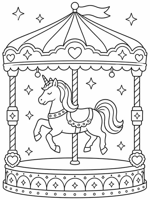Coloring sheet in the Pastel Carousel Unicorn 3rd Birthday Invitation design