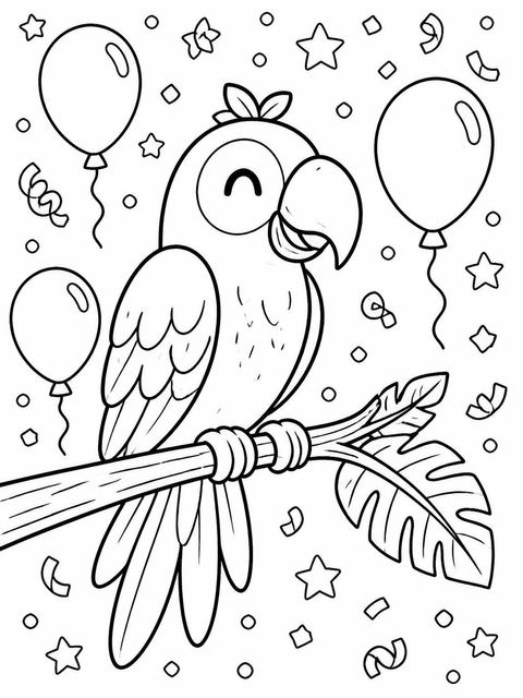 Coloring sheet in the Crayon Parrot Illustrated 5th Birthday design