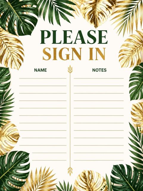 Guest sign-in sheet in the Gold Jungle Baby Shower Invitation design