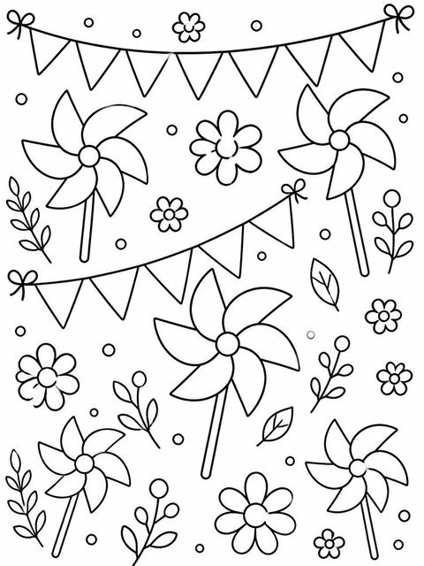 Coloring sheet in the Pastel Rainbow Pinwheel 7th Birthday design
