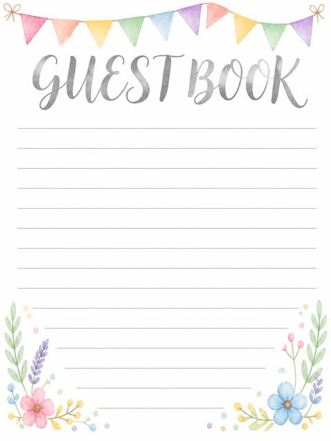 Guest sign-in sheet in the Pastel Rainbow Pinwheel 7th Birthday design