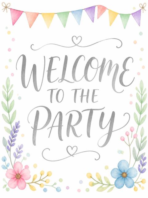 Welcome sign in the Pastel Rainbow Pinwheel 7th Birthday design