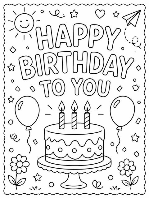 Coloring sheet in the Doodle Motif Multi-Color 1st Birthday design