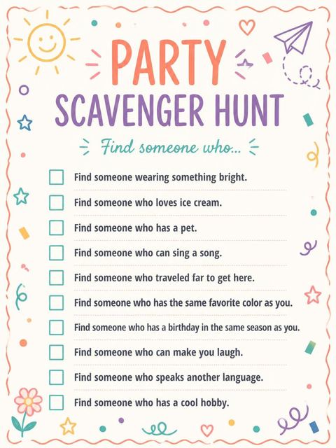 Scavenger hunt in the Doodle Motif Multi-Color 1st Birthday design