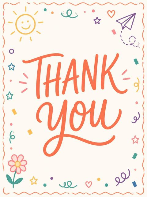 Thank-you flat in the Doodle Motif Multi-Color 1st Birthday design