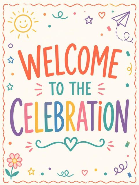 Welcome sign in the Doodle Motif Multi-Color 1st Birthday design
