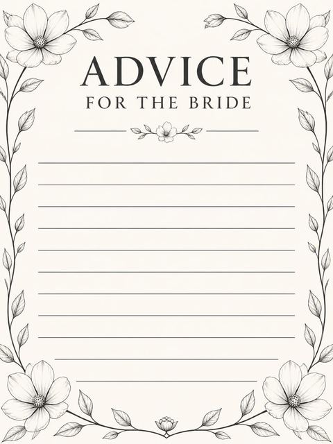Advice card in the Charcoal Botanical Cream Bridal Shower design