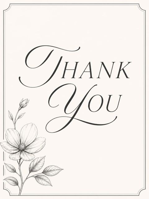 Thank-you flat in the Charcoal Botanical Cream Bridal Shower design