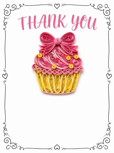 Thank-you flat in the Pink Paper-Quilling Cupcake 5th Birthday Invitation design