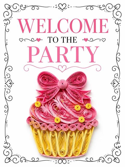 Welcome sign in the Pink Paper-Quilling Cupcake 5th Birthday Invitation design