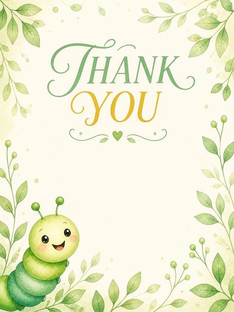 Thank-you flat in the Watercolor Caterpillar Green 2nd Birthday design