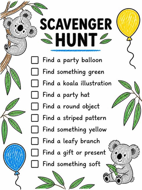 Scavenger hunt in the Crayon Texture Koala 2nd Birthday Invitation design