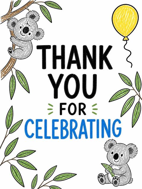 Thank-you flat in the Crayon Texture Koala 2nd Birthday Invitation design